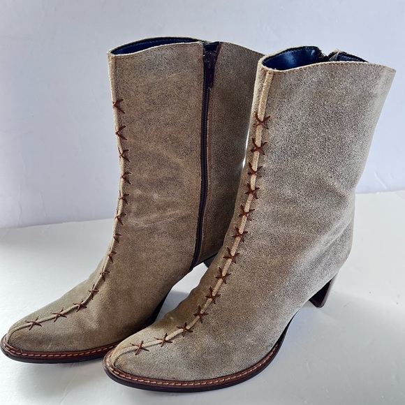 Pollini Suede Heeled Ankle Boots Braided Detail in Taupe
size 8.5 - Picture 1 of 12